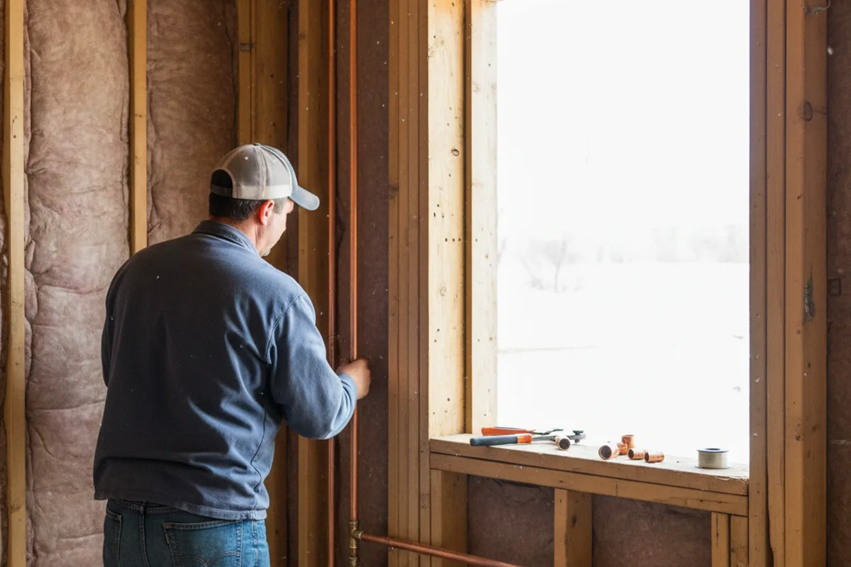 Licensed plumber running new copper supply lines in a Lowville home
